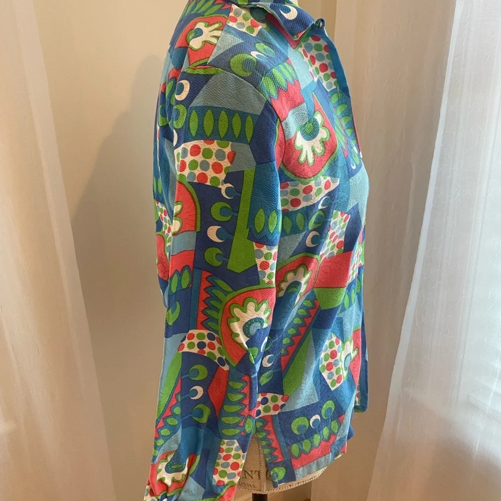 70s Colorful Vintage Shirt with Fun Patterns Pressed Cotton XS
